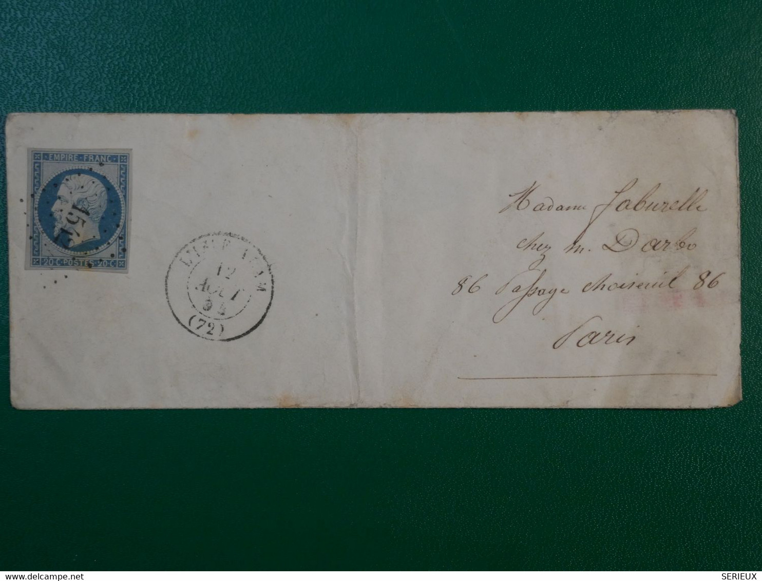 BP 8 FRANCE BELLE LETTRE 1854  A PARIS  +.+NAPOLEON N°14 LOS 1542  + AFFR. INTERESANT - 1853-1860 Napoleon III