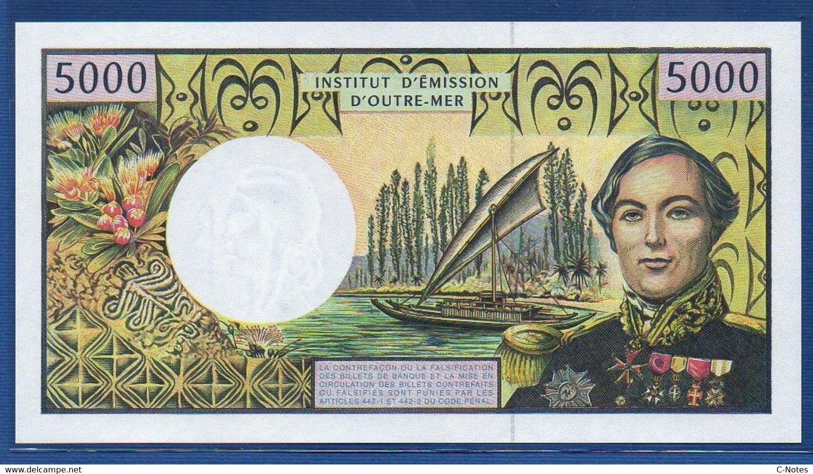 FRENCH PACIFIC TERRITORIES - P.3i – 5000 Francs ND (1992-2010)  UNC, S/n N.017 85124 - Territoires Français Du Pacifique (1992-...)