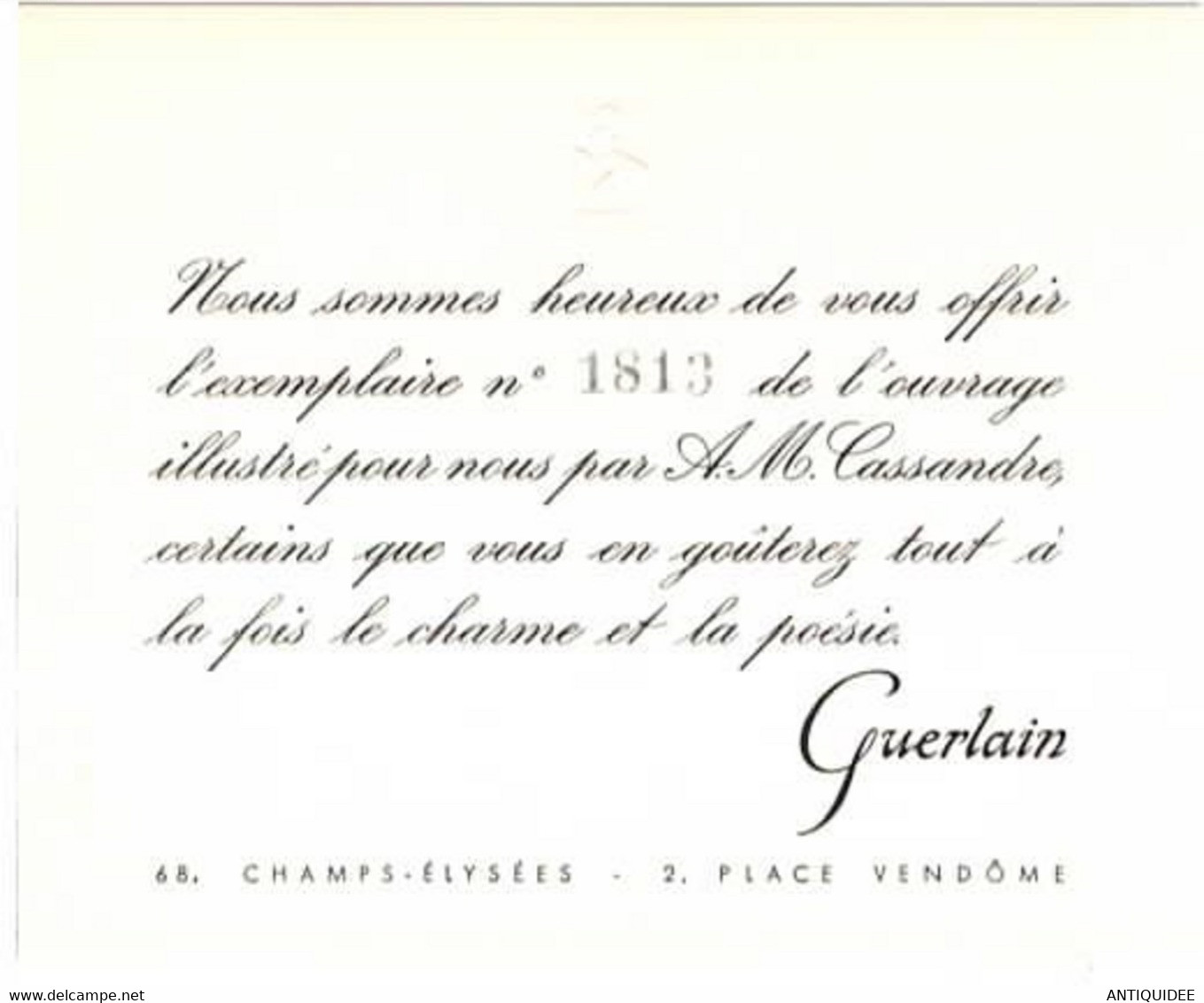 GUERLAIN - CASSANDRE - Edition 1953 - Exemplaire numéroté sur Vélin d'Arches -