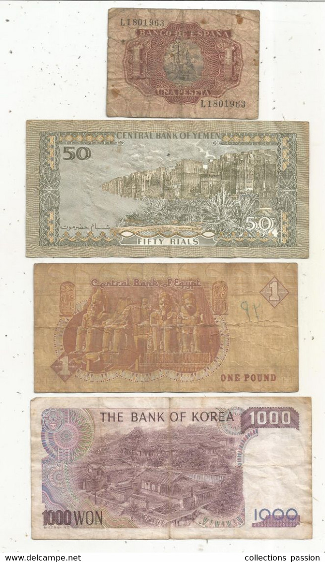 JC, Billet, ESPANA, YEMEN, EGYPT, KOREA, 2 Scans , LOT DE 4 BILLETS - Lots & Kiloware - Banknotes