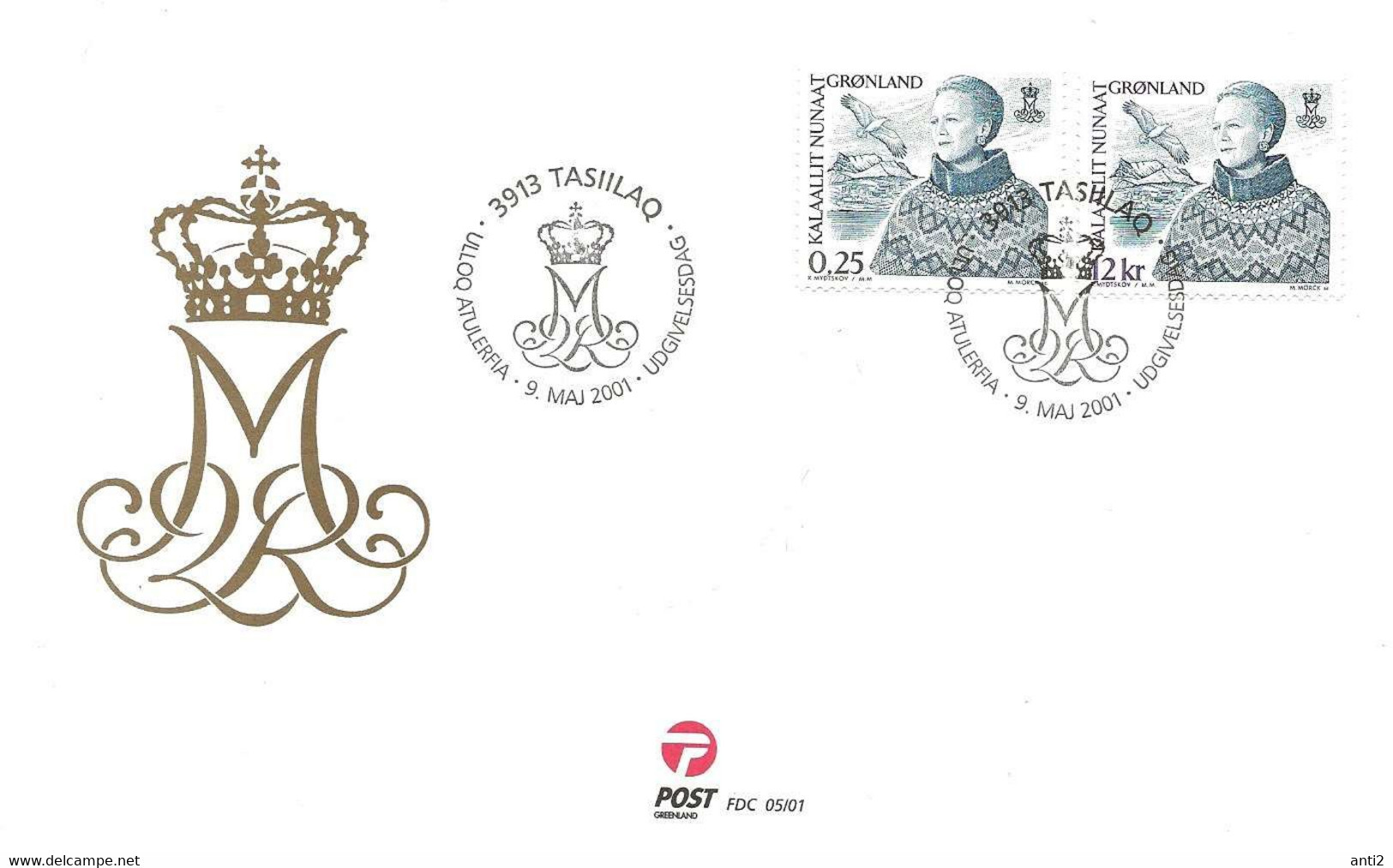 Greenland 2001 Queen Margrethe II. (*1940) In West Greenlandic Costume  Mi 369 - 370,  FDC - Brieven En Documenten