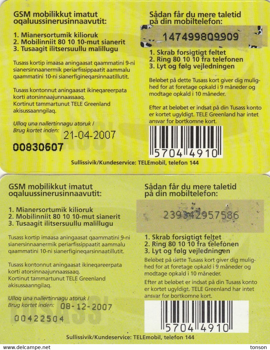 Greenland, GL-TUS-0007, One Girl With Mobile Phone, 2 Scans  2 Different  Expiry 21-04-2007 And 08-12-2007. - Grönland