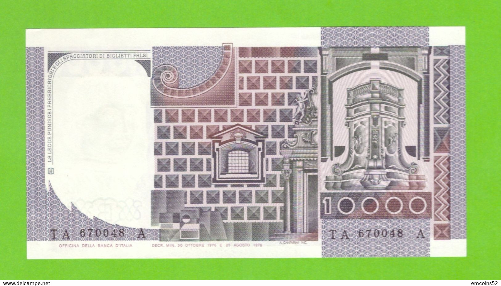 ITALY 10000 LIRE 1978 P-106a ABOUT UNC - 10000 Lire