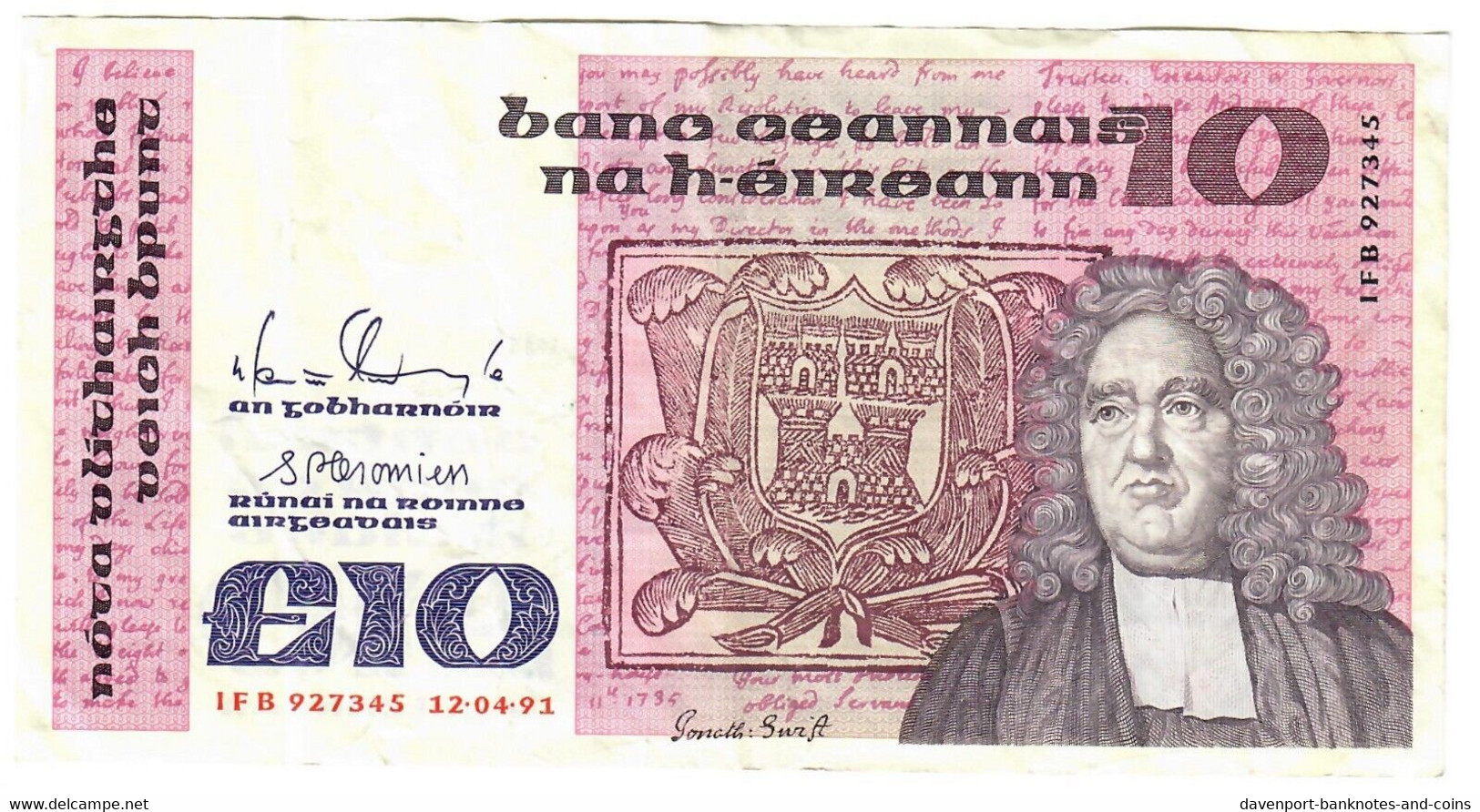 Ireland 10 Pounds 1991 VF - Irland