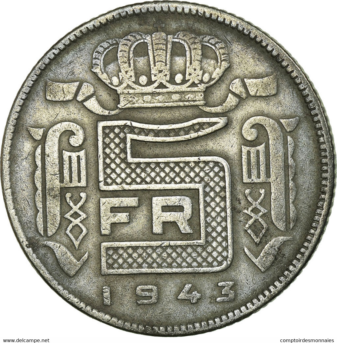 Monnaie, Belgique, 5 Francs, 5 Frank, 1943, TTB, Zinc, KM:129.1 - 5 Francs