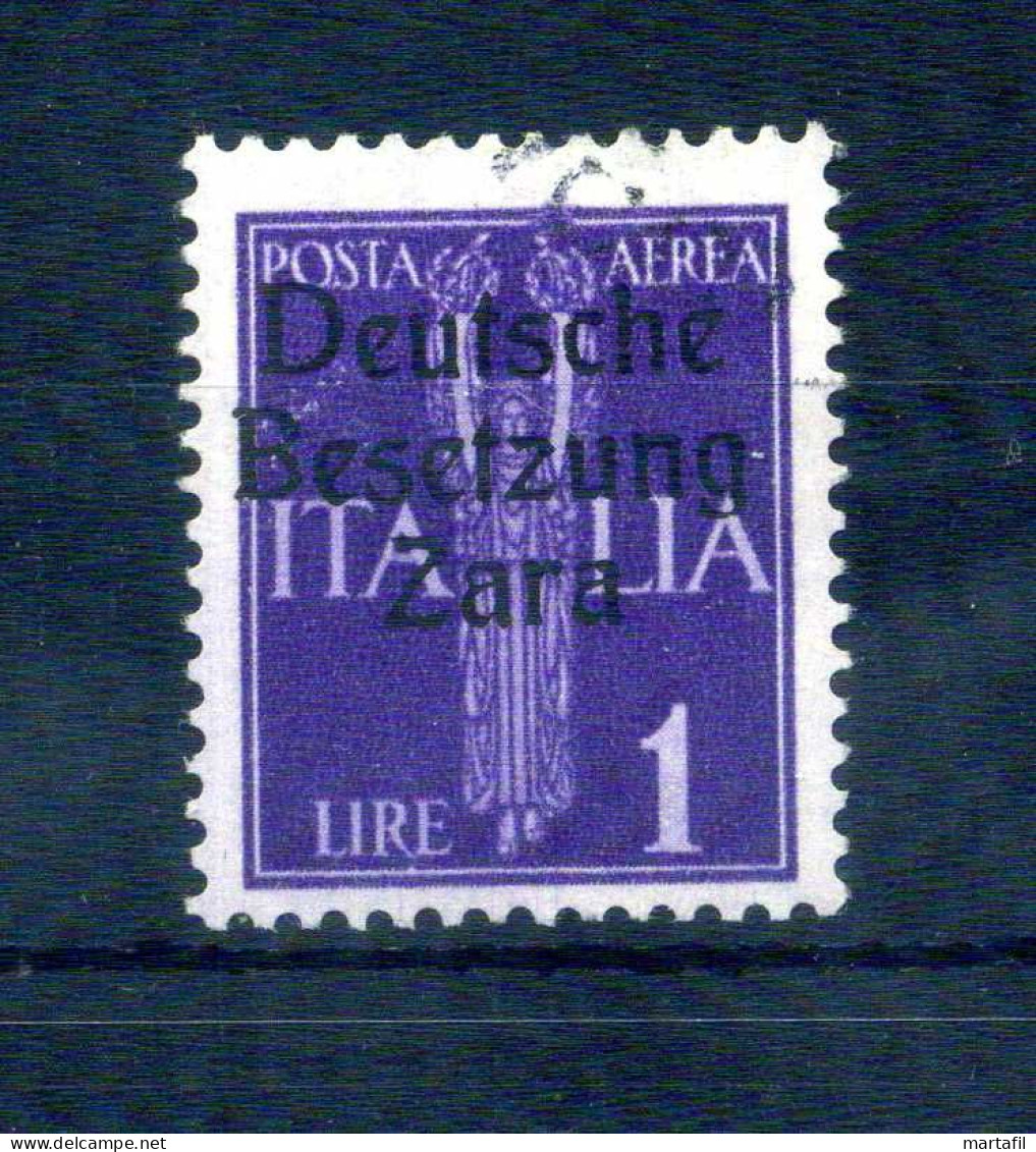 1943 Zara Occupazione Tedesca N.5 1 Lira Violetto Posta Aerea USATO - German Occ.: Zara