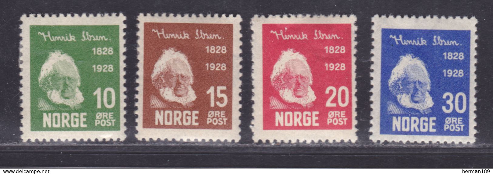 NORVEGE N°  128 à 131 * MLH Neufs Avec Charnière, B/TB (D9879) Centenaire Naissance D'Henrik Ibsen - 1928 - Nuevos