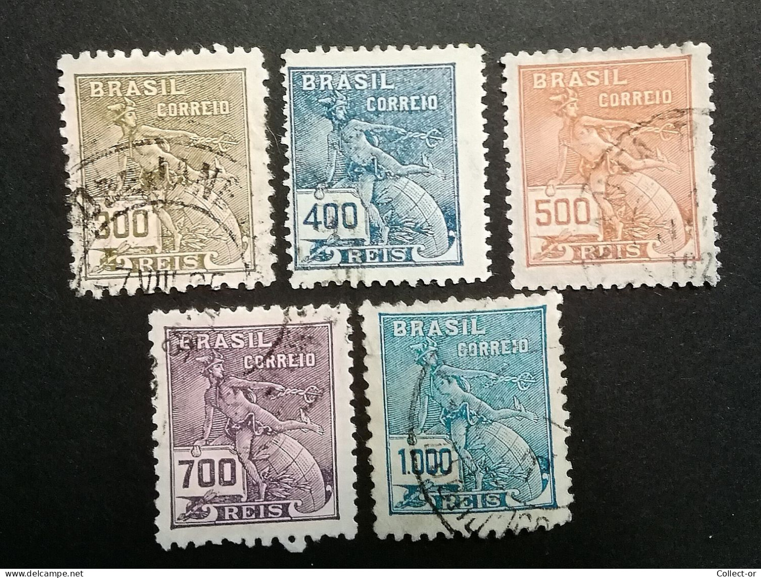 BRESIL, 1918, Mercure, Valeur Faciale 300, 400, 500, 700, 1000 Reis, Scott N° A76,  Oblitéré - Used Stamps