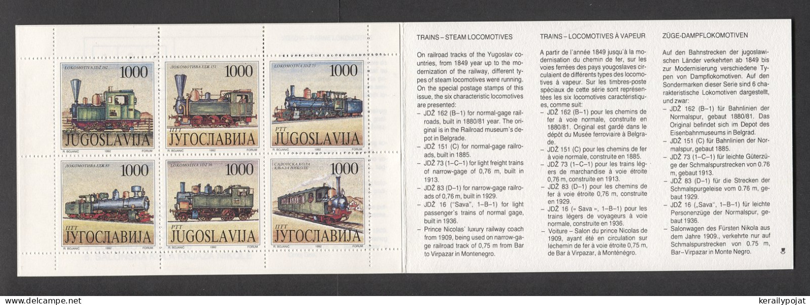 Yugoslavia - 1992 Steam Locomotives Booklet MNH__(FIL-89) - Booklets