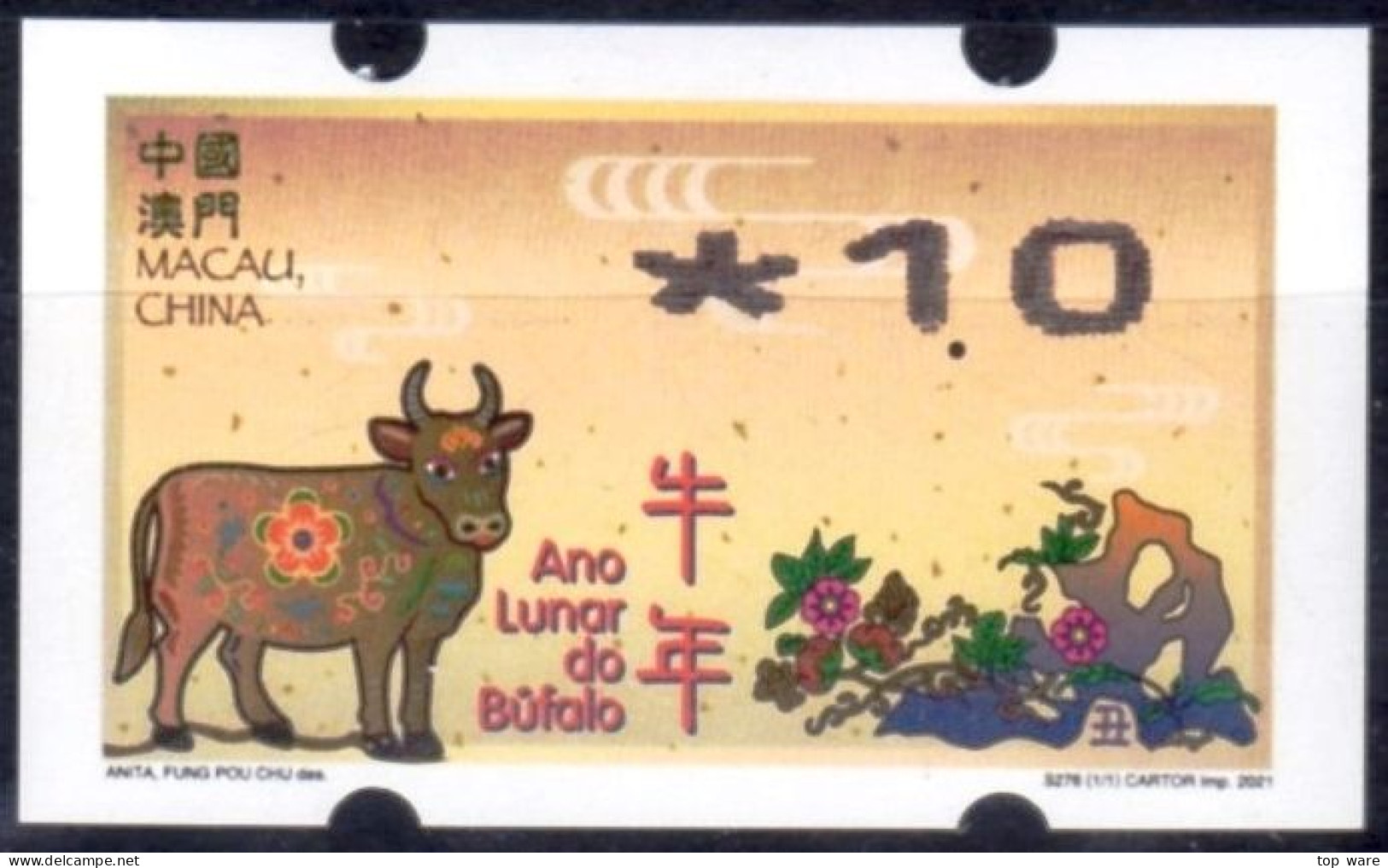 2021 China Macau ATM Stamps Ochse Ox / MNH / Nagler Automatenmarken Automatici Etiquetas Distributeur - Distributori