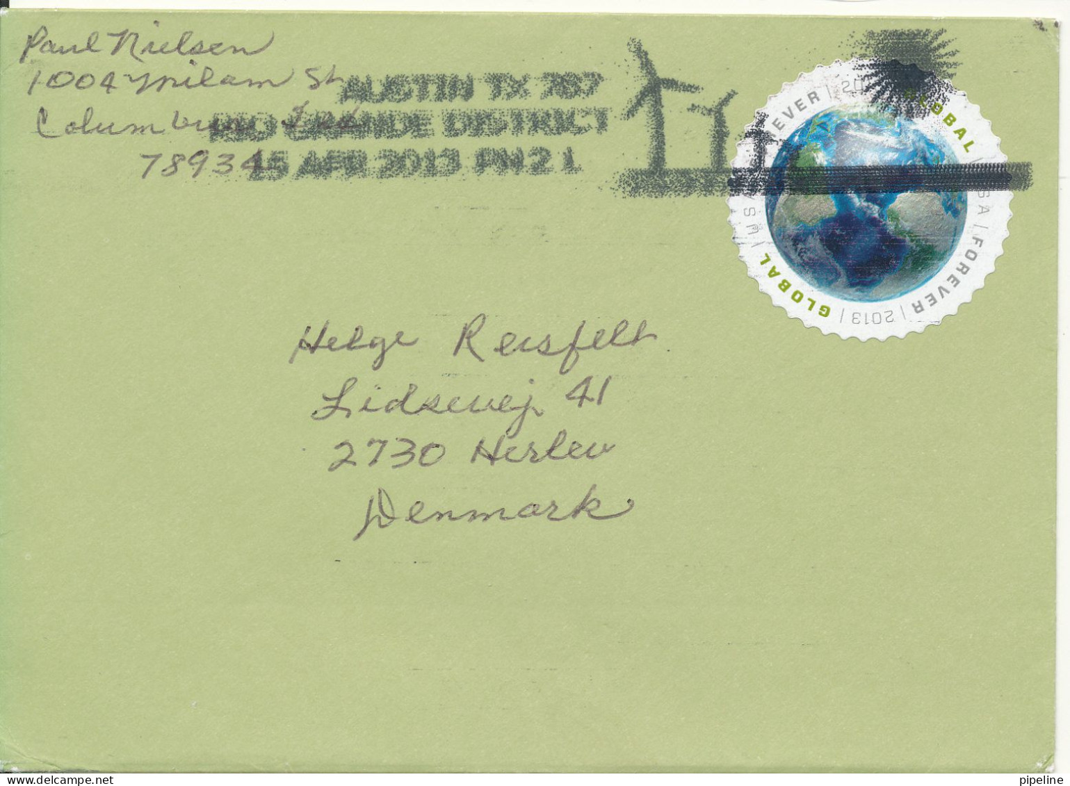 USA Cover Sent To Denmark 15-4-2013 USA Global Forever Global Circular Stamp - Lettres & Documents