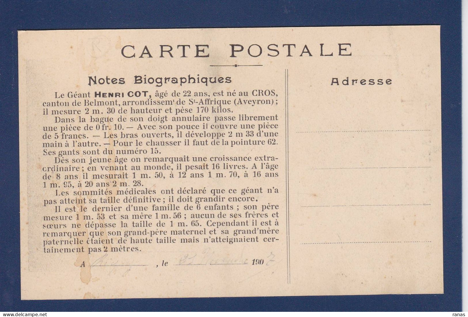 CPA [12] Aveyron > Saint Affrique Le Géant Henri COT Non Circulé - Saint Affrique