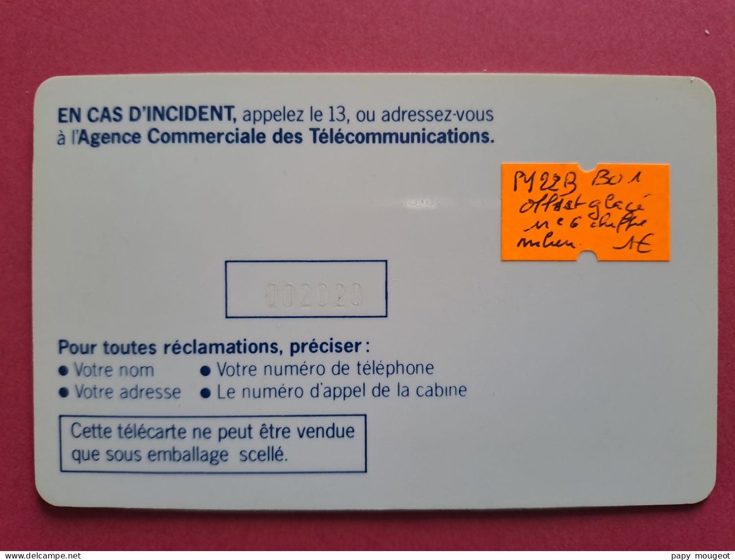 Py22B Bul1 120 Unités Logo PTT Offset Glacé Bleu Clair N°002020 (visuel Légèrement Usé) - Pyjamas'