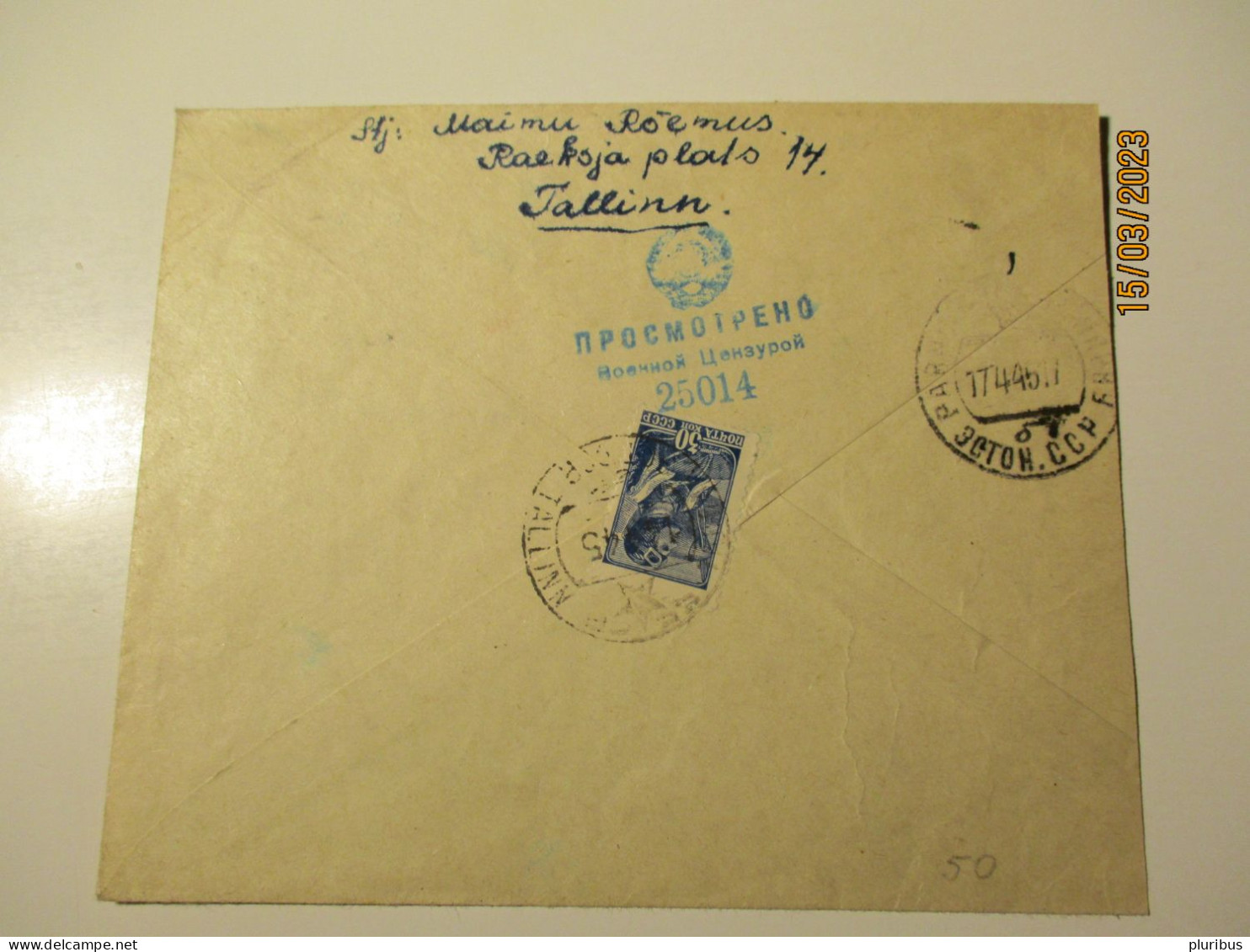 1945 RUSSIA USSR  ESTONIA  , CENSOR 25014 TALLINN TO PÄRNU  ,  2-9 - Cartas & Documentos