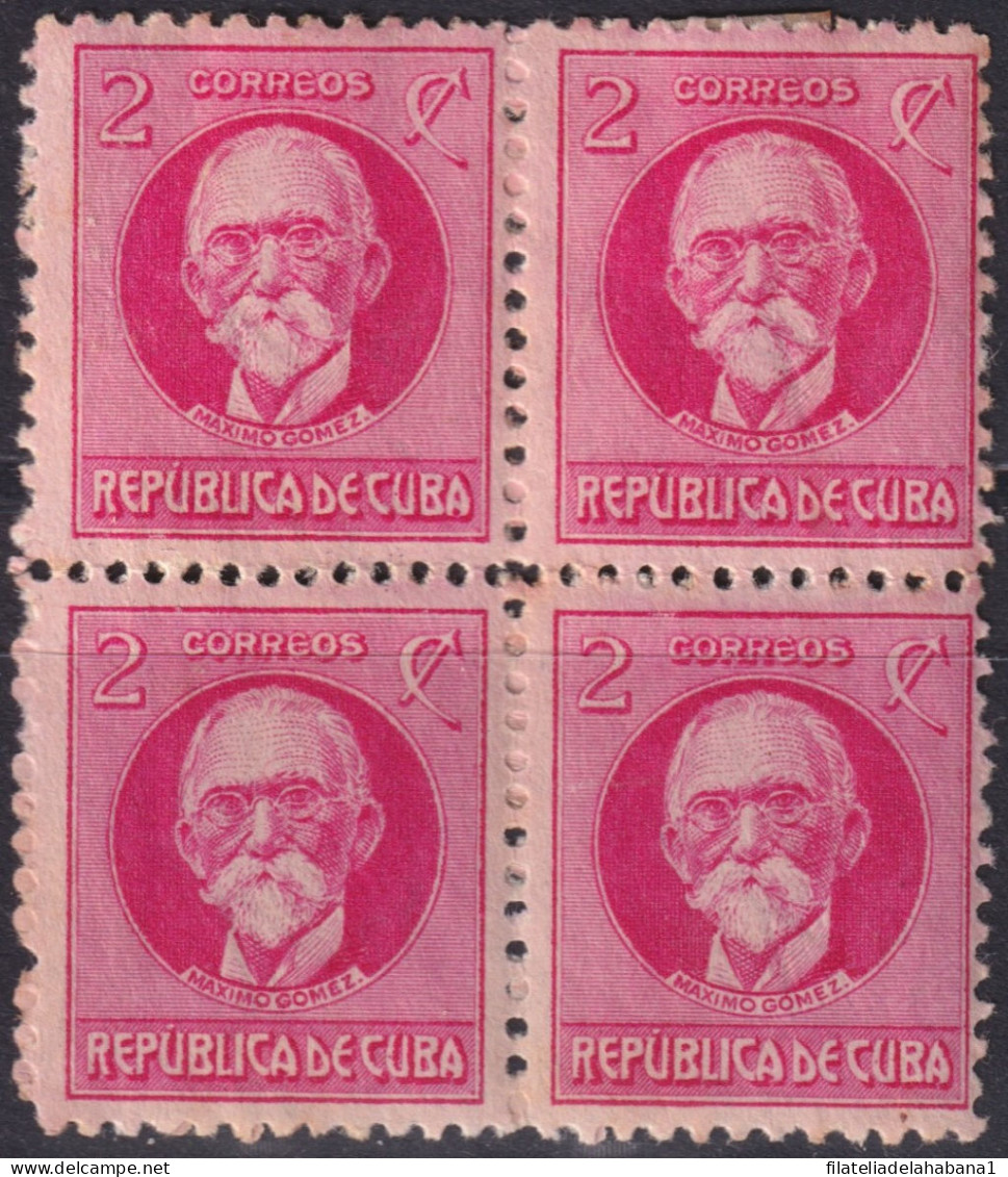 1917-424 CUBA REPUBLICA 1917 2c MAXIMO GOMEZ ORIGINAL GUM BLOCK 4. - Nuovi