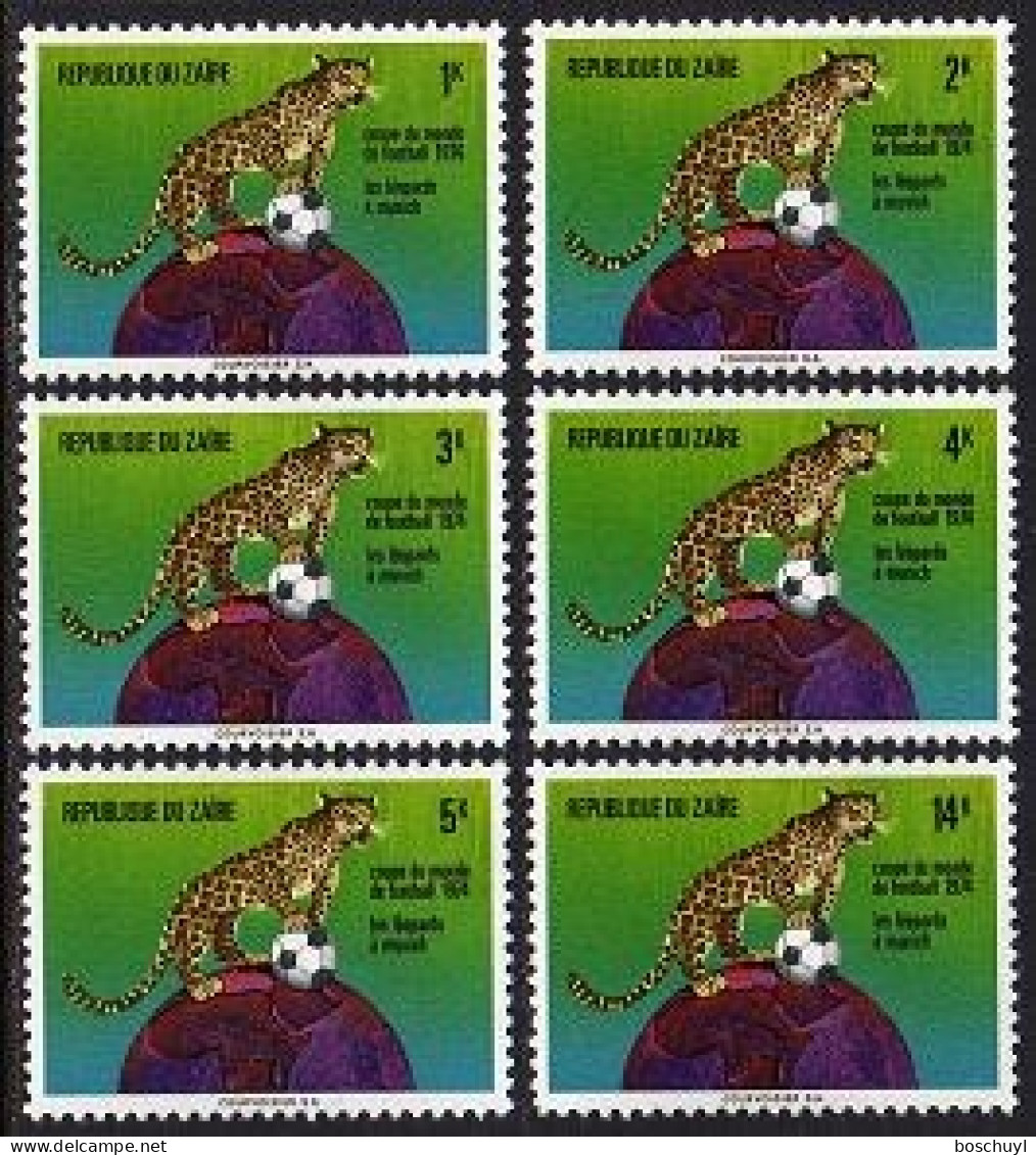 Zaire, 1974, Soccer, World Cup Germany, Football, Sports, Leopard, MNH, Michel 484-489 - Neufs