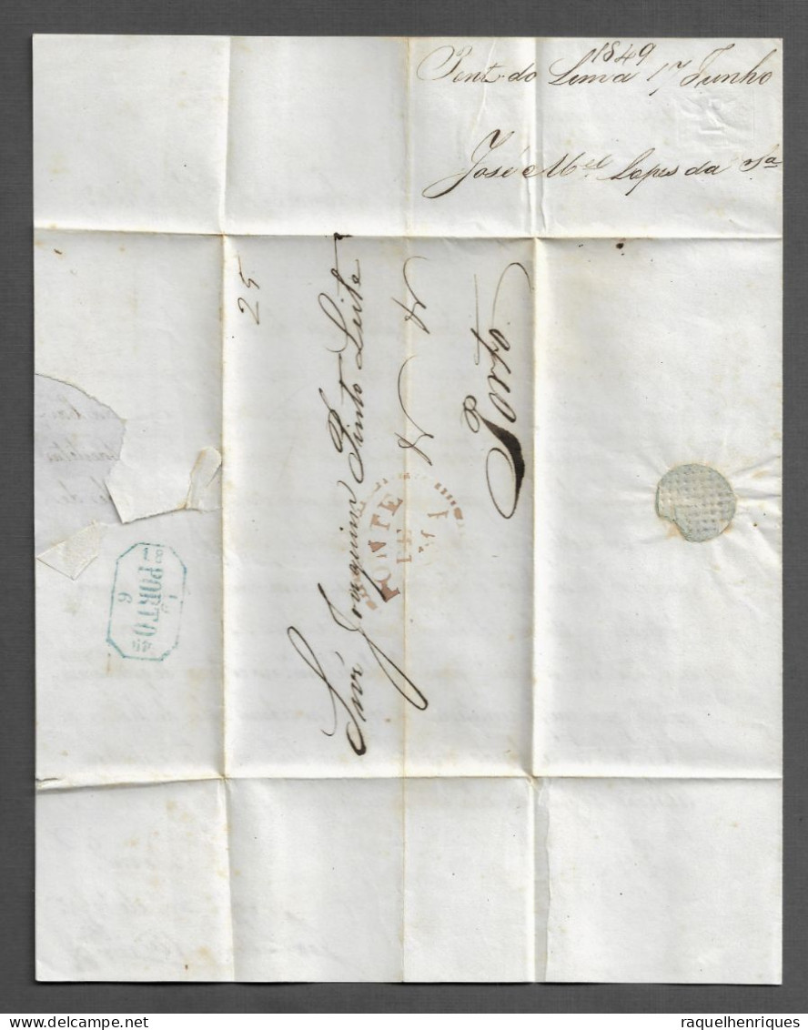 PORTUGAL PRE PHILATELIC LETTER - 1849 PONTE DE LIMA - PORTO (PLB#02) - ...-1853 Prephilately