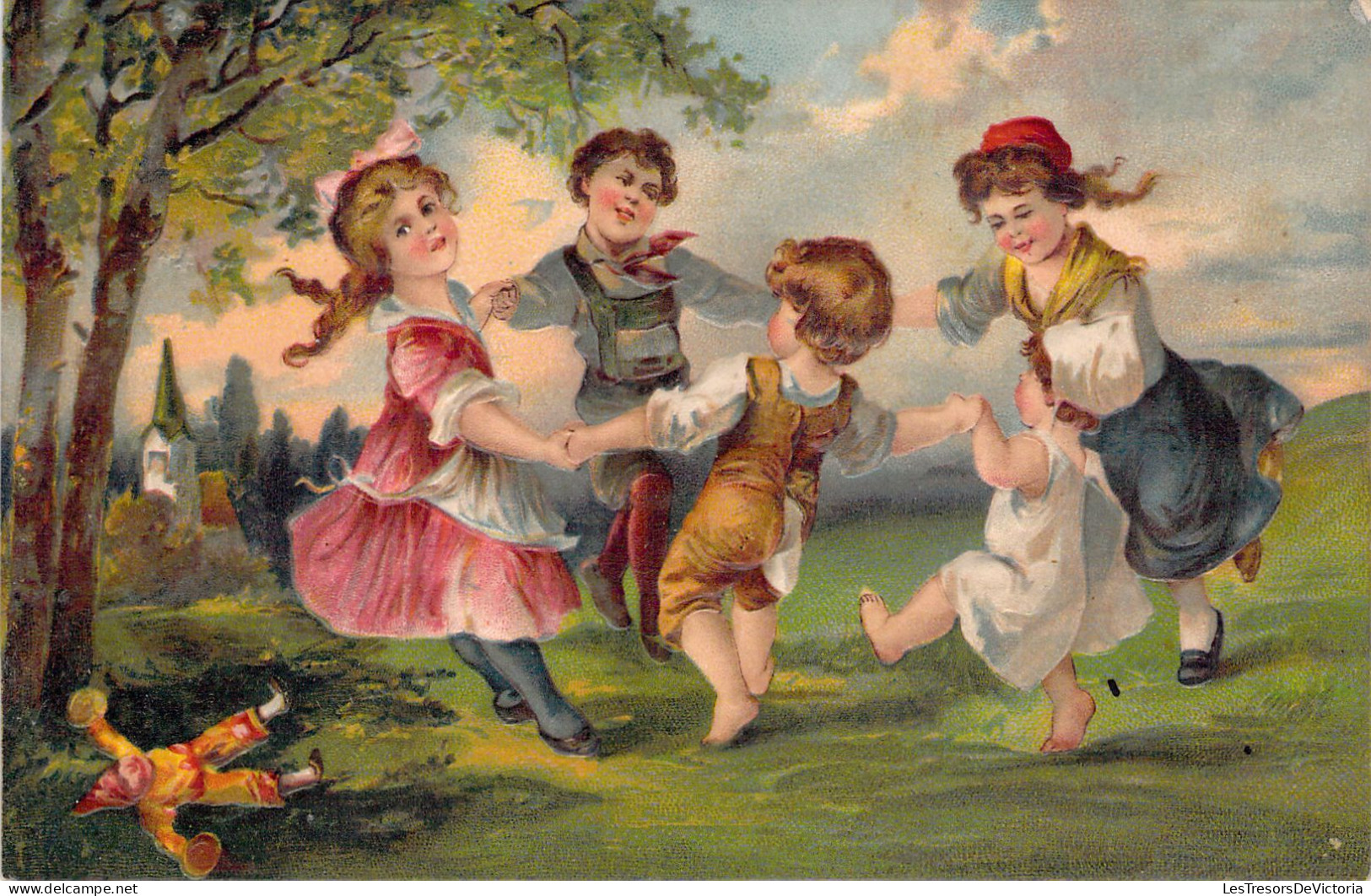 ENFANTS Dansent La Ronde Dans Le Jardin - Relief - Carte Postale Ancienne - Children And Family Groups