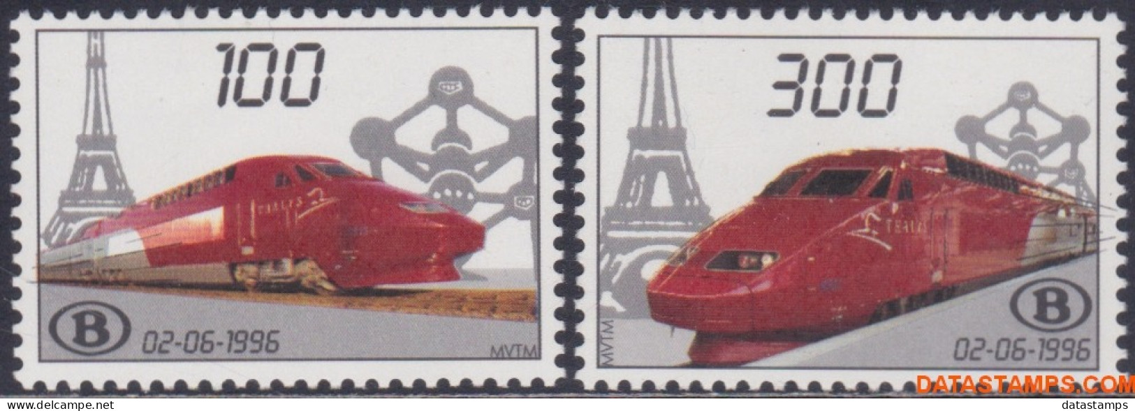 België 1996 - OBP:TRV 1/2, Railway Vignettes - XX - Thalys High Speed Train - 1996-2013 Vignetten [TRV]