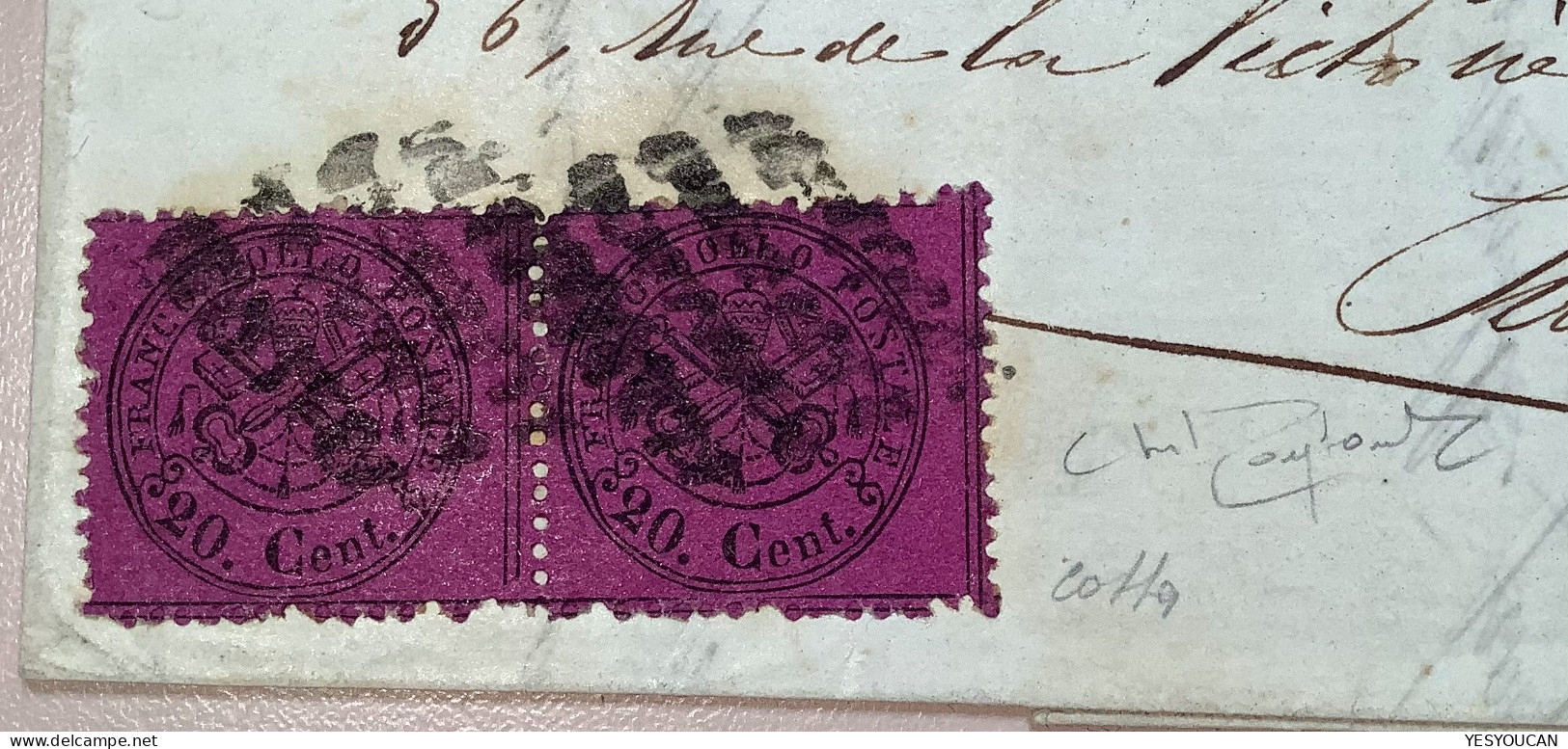 Stato Pontificio Sa.28=1600€ SPL ! (EX PROVERA) ROMA 1870 Lettera>Paris FRANCIA (France Lettre Pontifical States Cover - Papal States