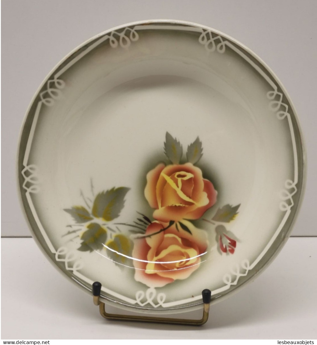 -5 ASSIETTES CREUSES CERAMIQUE DIGOIN Modèle ADELE Roses Jaune Orangé    E - Digoin (FRA)