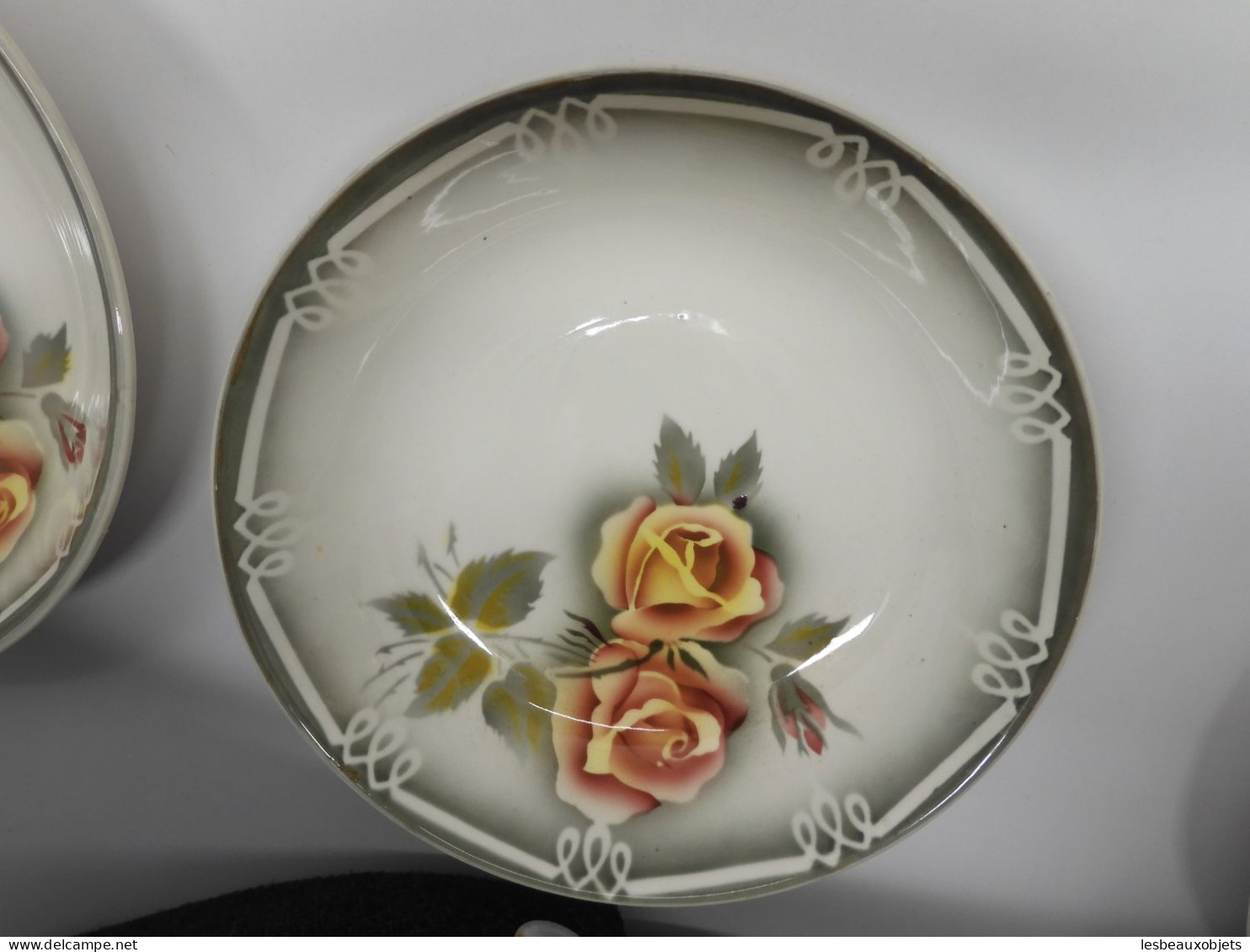 -5 ASSIETTES CREUSES CERAMIQUE DIGOIN modèle ADELE Roses jaune orangé    E