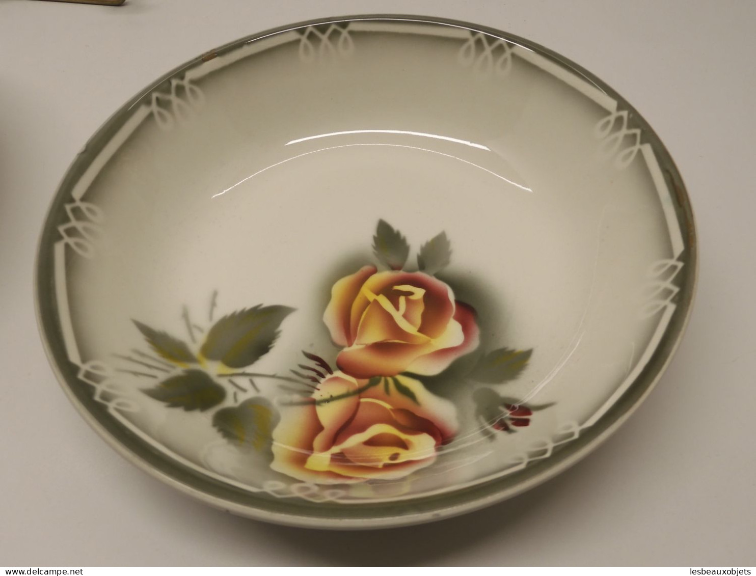 -5 ASSIETTES CREUSES CERAMIQUE DIGOIN modèle ADELE Roses jaune orangé    E