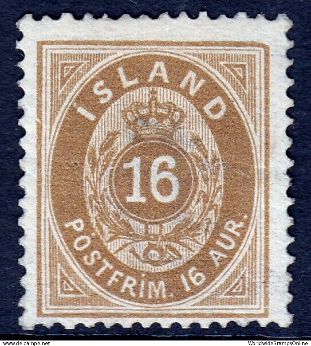 ICELAND — SCOTT 12 — 1876 16a BROWN NUMERAL — MH — SCV $125 - Unused Stamps