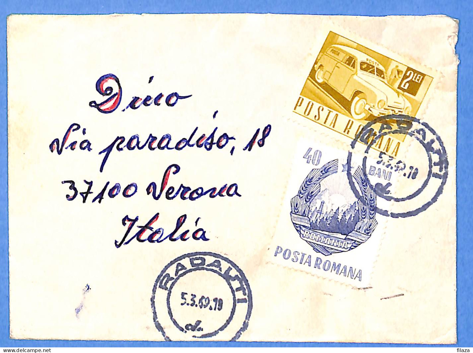 Lettre : Romania To Italy Singer DINO L00156 - Cartas & Documentos