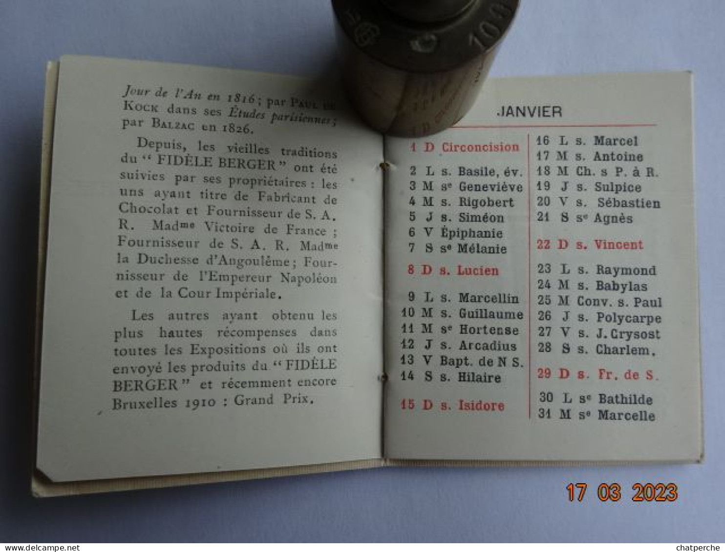 CALENDRIER MEMENTO ALMANACH 1911 CALENDRIER DE POCHE AU FIDELE BERGER CONFISERIE PARIS - Klein Formaat: 1901-20