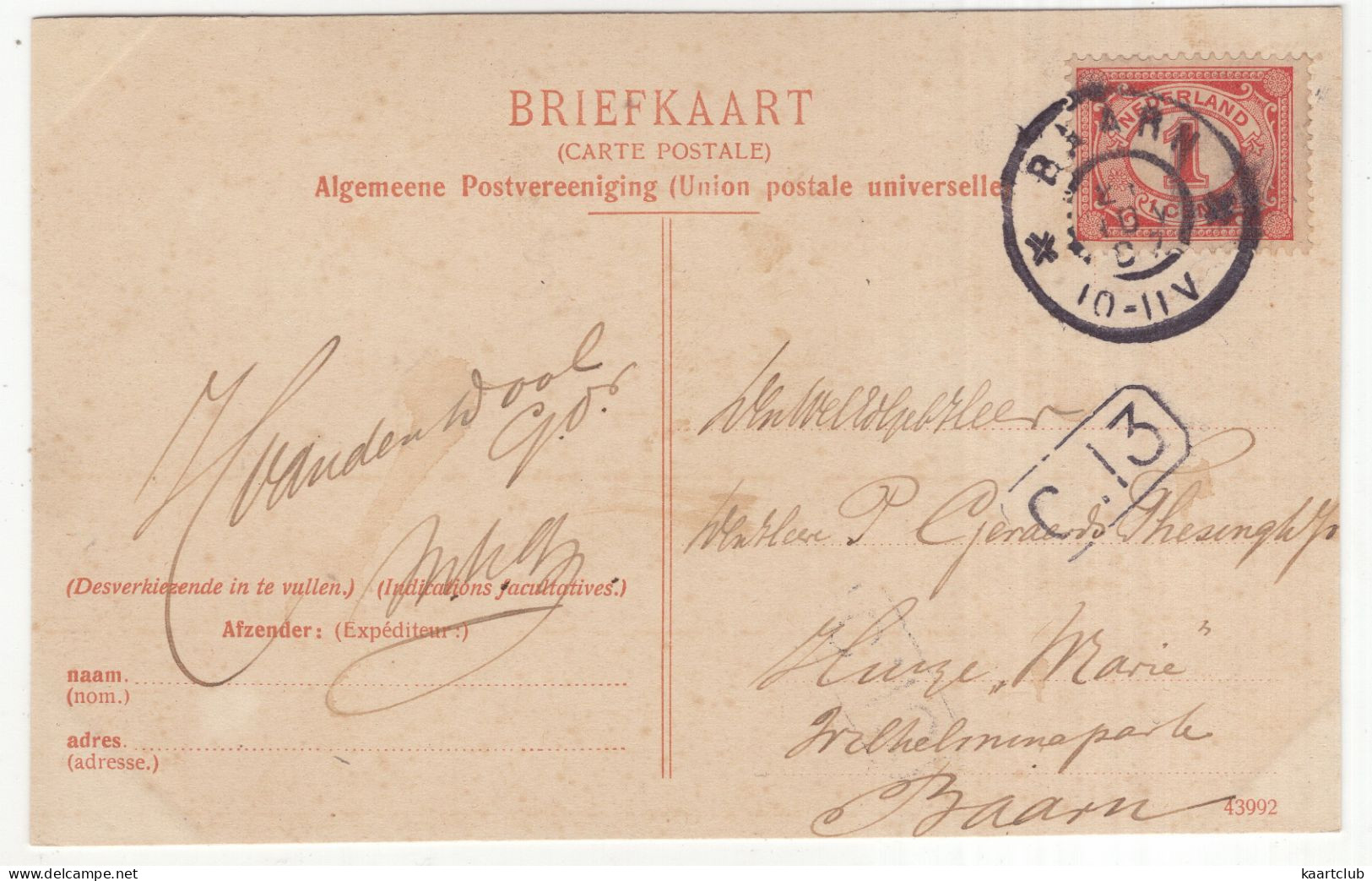 Paleis Soestdijk - Willemskamer - (Utrecht, Nederland/Holland) - 1907 - Uitg.: H.J. Den Boer, Foto Adr. Boer - Soestdijk