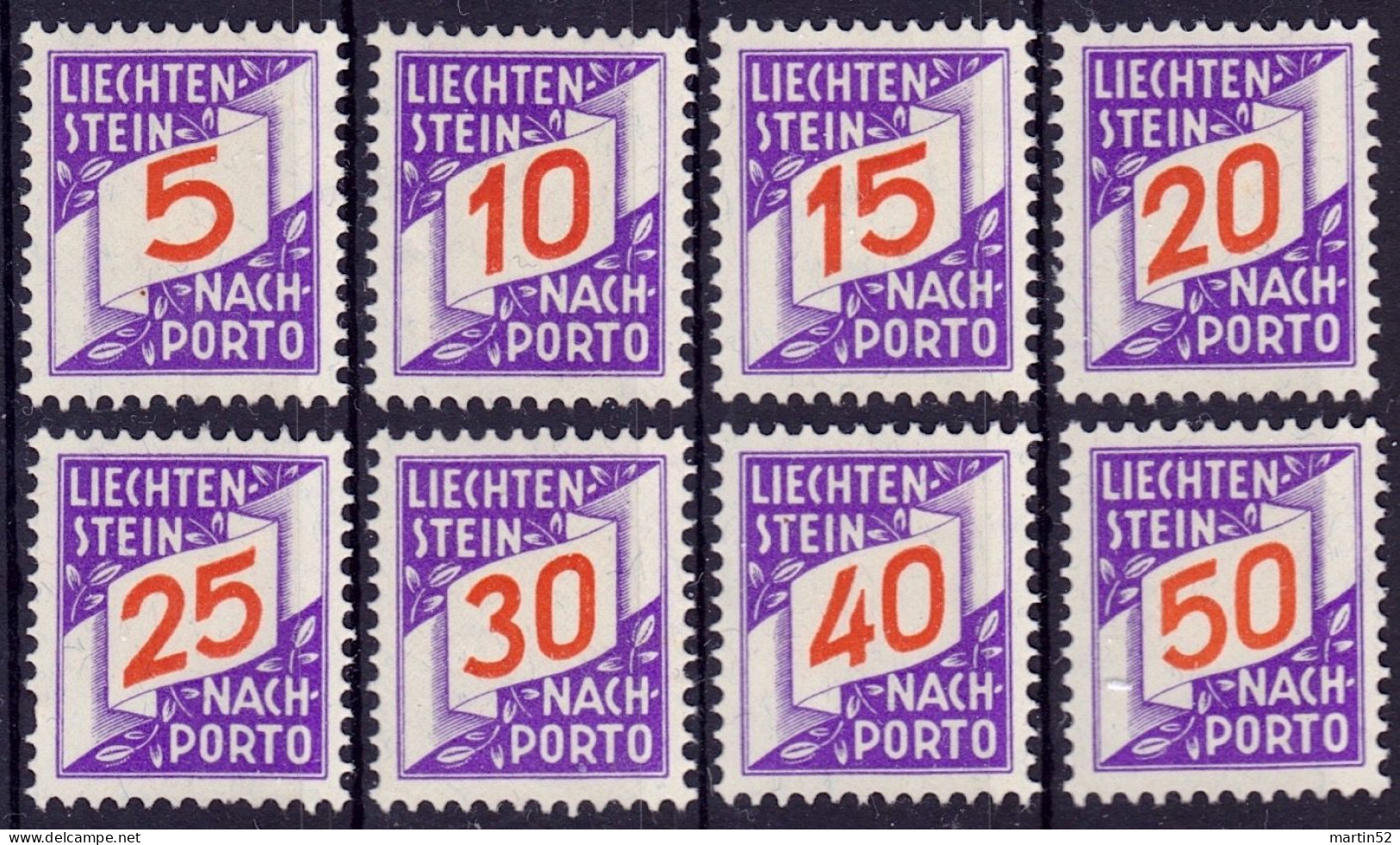 Liechtenstein 1928: ERSTE NACHPORTO-Marken Nr. 13-20 In Schweizer Währung * Falz Charnière MH (Zu CHF 135.00 -50%) - Portomarken