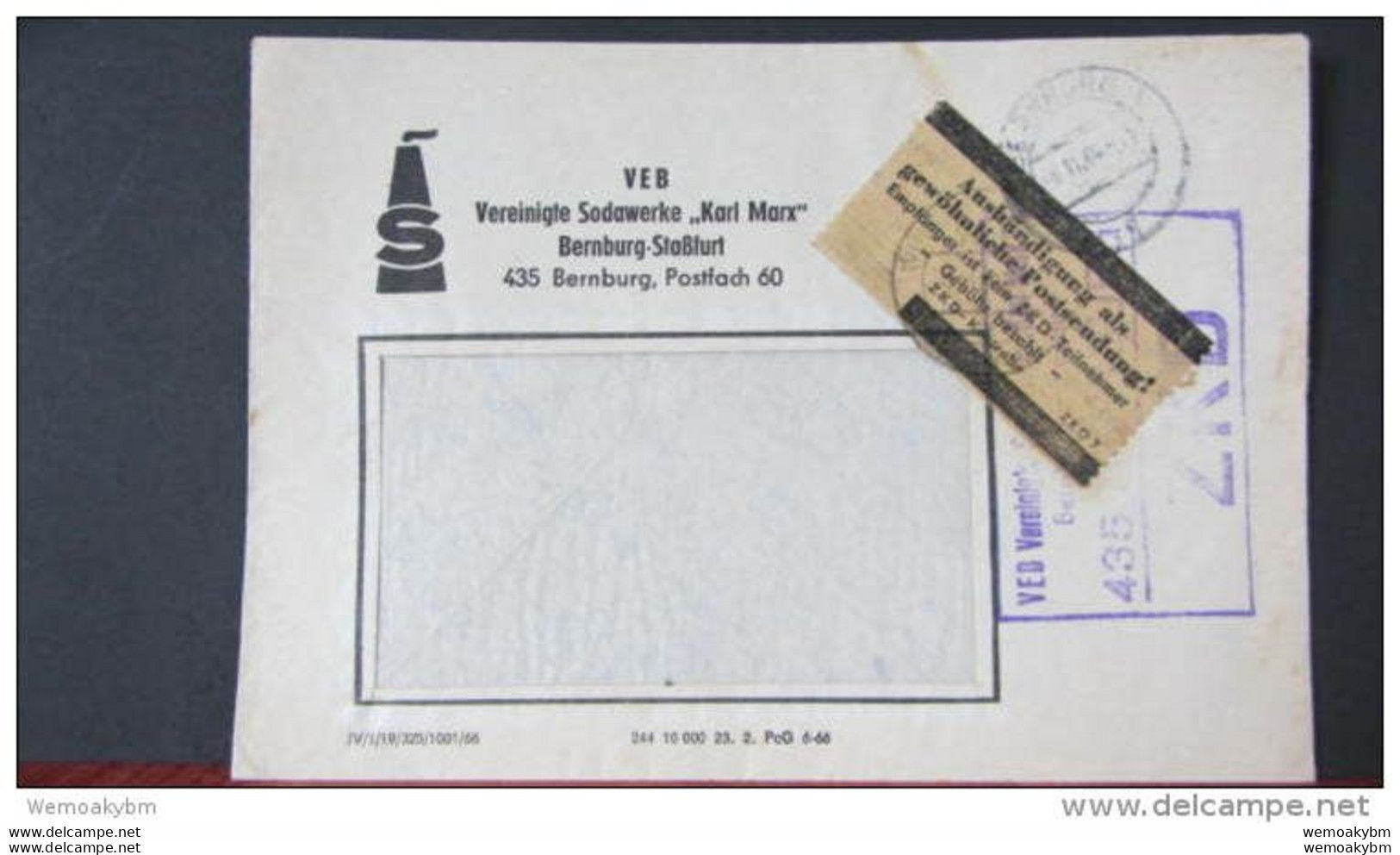 Dienst/ZKD: Brief Mit Braunem Aufkleber "Aushändigung Als Gew. Postsendung.." An VEB Der Erst 1967 ZKD Beitrat V.8.11.66 - Central Mail Service