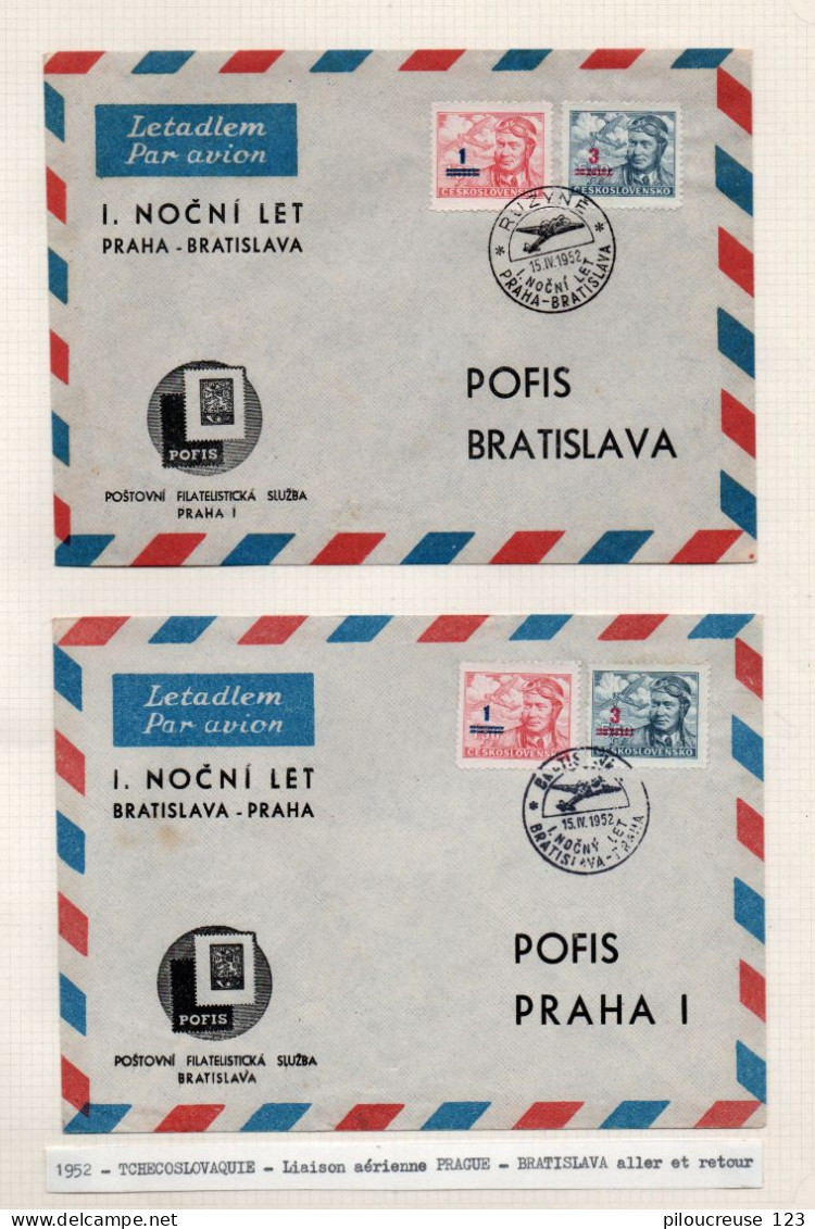 Enveloppes - Liaison Aérienne  - PRAGUE - BRATISLAVIA - Aller Et Retour 15/04/1952 - Luftpost