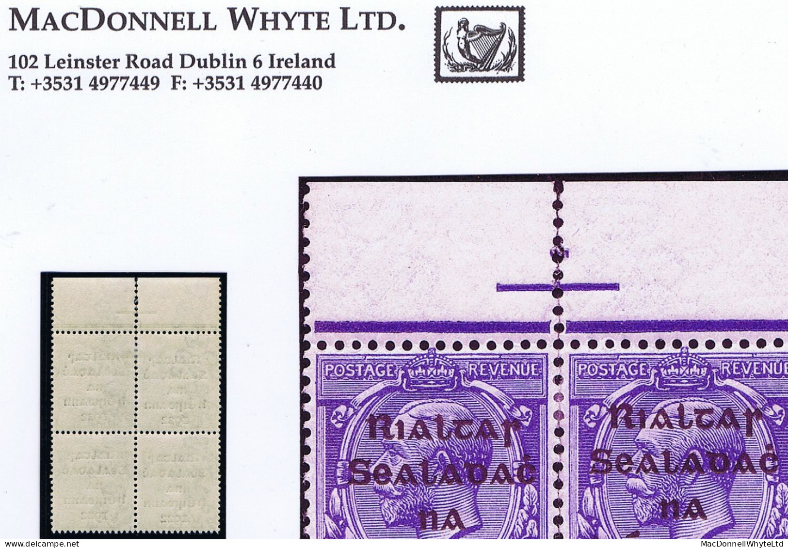 Ireland 1922 Dollard Rialtas 5-line Overprint In Black On 2½d Blue, Var. "Out-of-alignment" Block With Two Pairs - Neufs