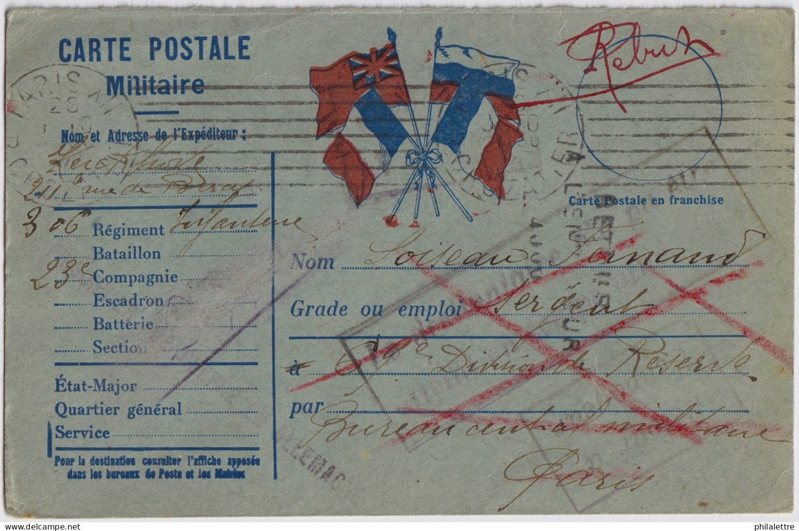 FRANCE - 1914 (23 Oct.) - Carte FM (moitié De Carte Avec Réponse) De Paris Pour Un Militaire Et Retour (prisonnier) - Guerre De 1914-18