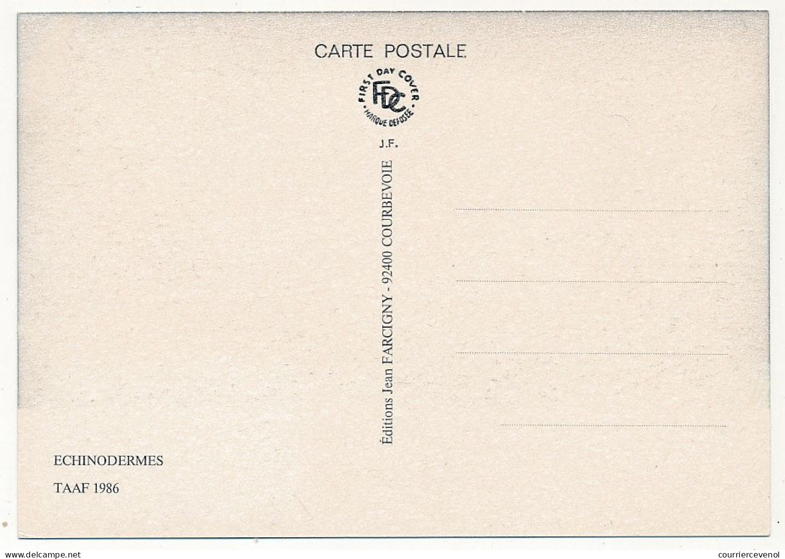 TAAF - Carte Maximum 1,90 Echinodermes - Port Aux Français Kerguelen 1/1/1986 - Lettres & Documents