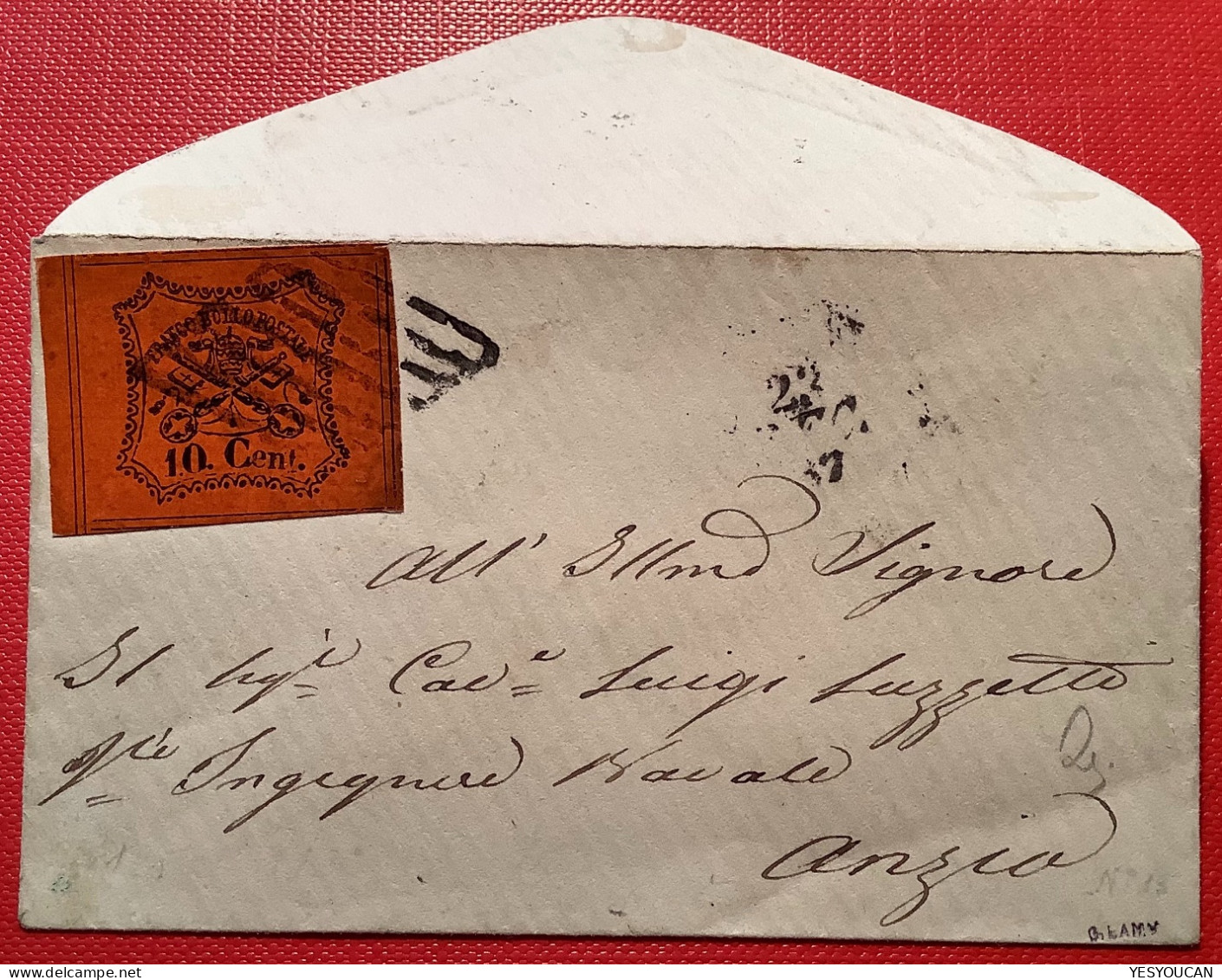 Stato Pontificio Sa.17 SPL (EX PROVERA)ROMA1867RARO "CARTE DE VISITE"lettera>ANZIO(Pontifical States Business Card Cover - Papal States