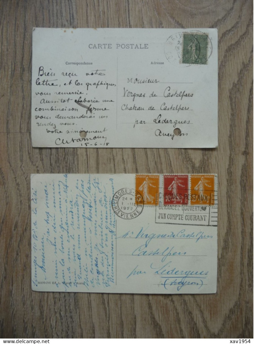 2 CARTES POSTALES  (1918 & 1922) Expédiées Au Méme Destinataire (Castelpers) - Aragnouet