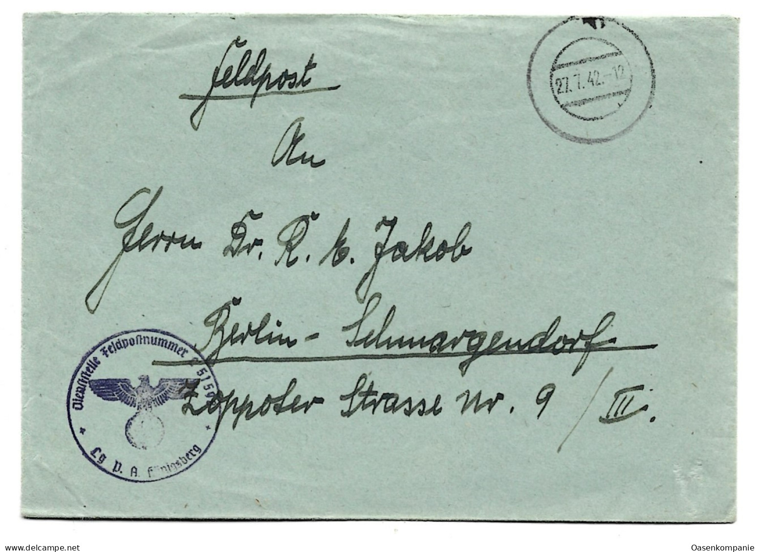 Feldpost Danziger Stempel V 1942 - Feldpost World War II