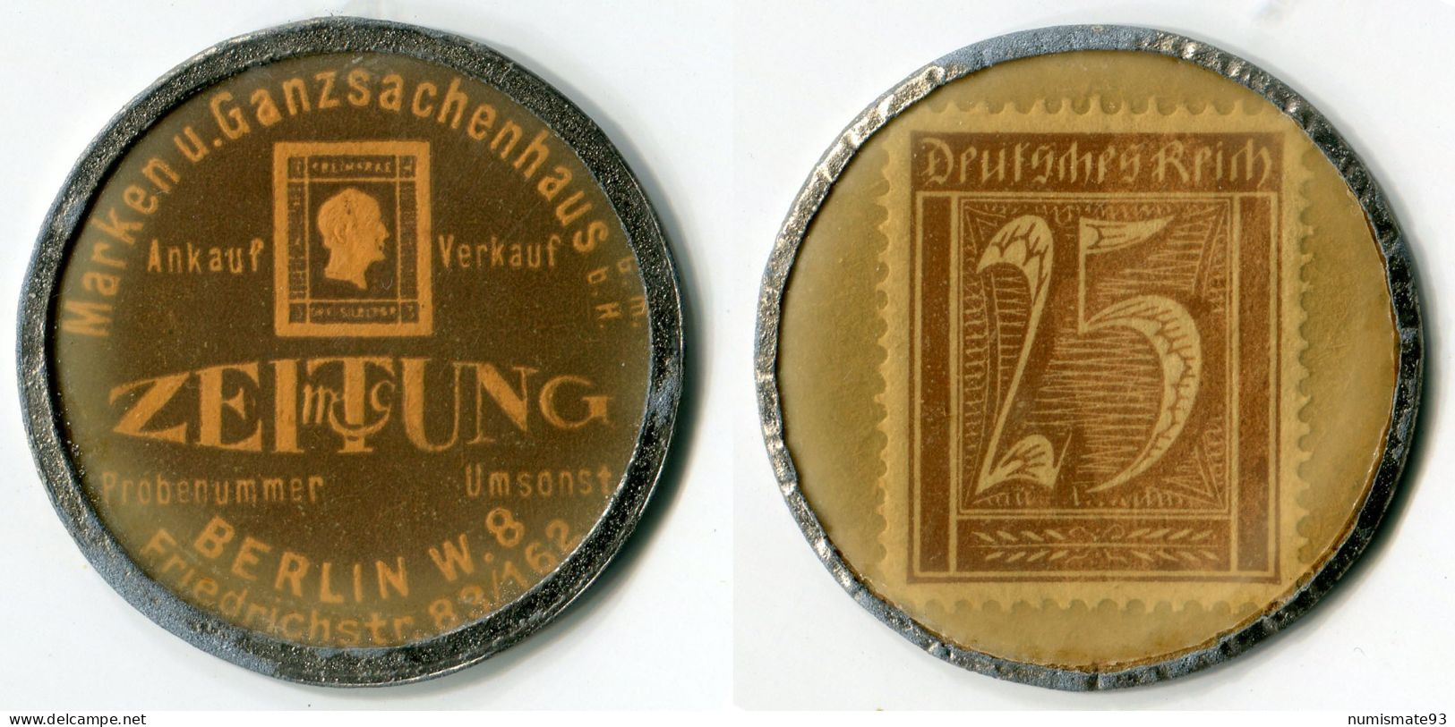 N93-0735 Timbre-monnaie Zeitung - 25 Pfennig - Kapselgeld - Encased Stamp - Notgeld