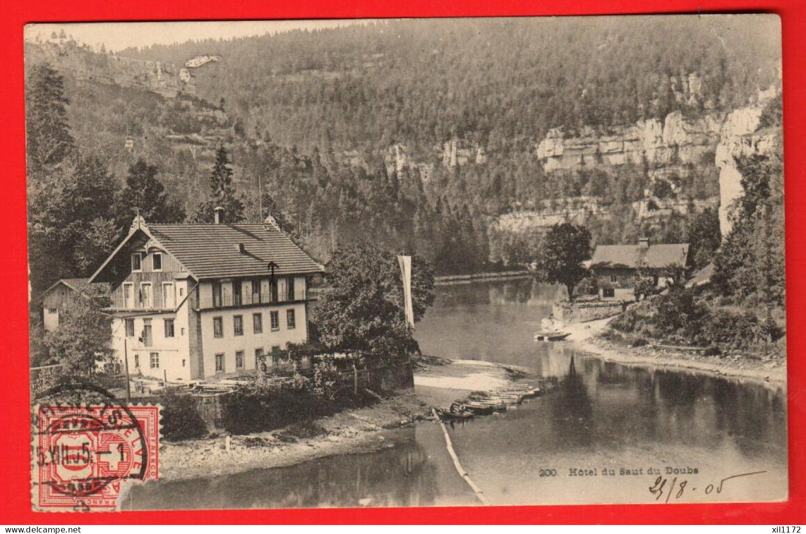 ZUW-04  RARE Hòtel Du Saut Du Doubs  Cachet BRENETS 1905  Circulé Vers La France - Les Brenets