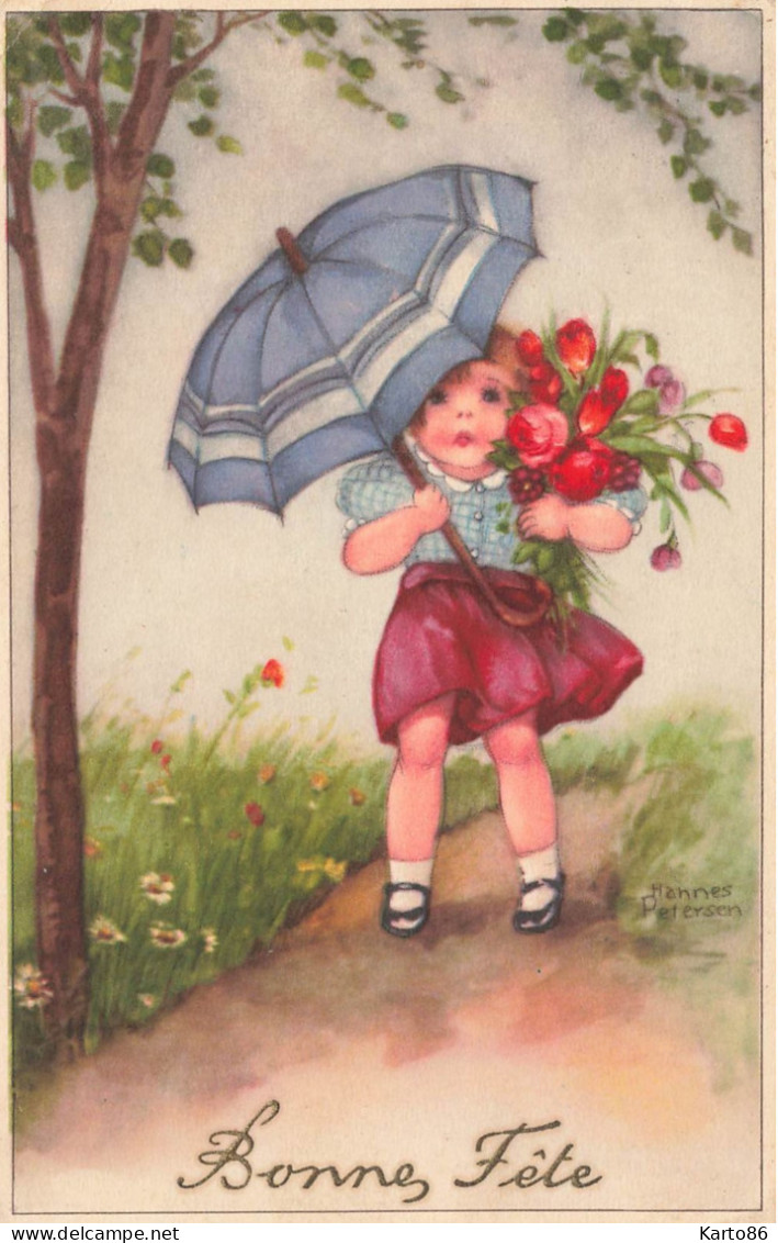 Hannes PETERSEN * CPA Illustrateur Petersen Série 61 * Bonne Fête * Enfant Parapluie Ombrelle Fleurs Flowers - Petersen, Hannes