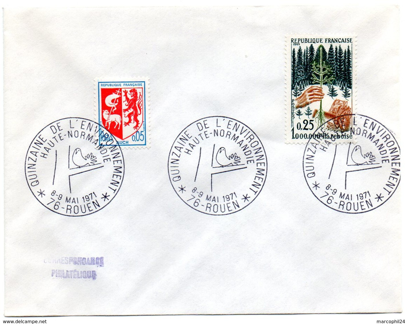 OISEAU / Sur Une Branche  = 76 ROUEN 1971 = CACHET  Illustré + N° 1460 =  QUINZAINE De L' ENVIRONNEMENT Haute Normandie - Mechanical Postmarks (Advertisement)