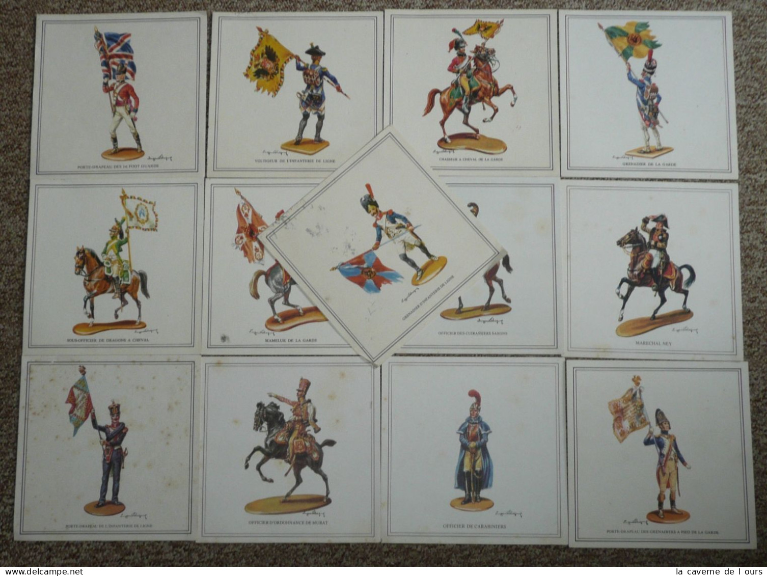 Rare Lot De 13 Fiches Illustrées, Eugène Leliepvre, Manufacture Historique De Soldats De Plomb, Uniformes Du 1er Empire - Sammlungen