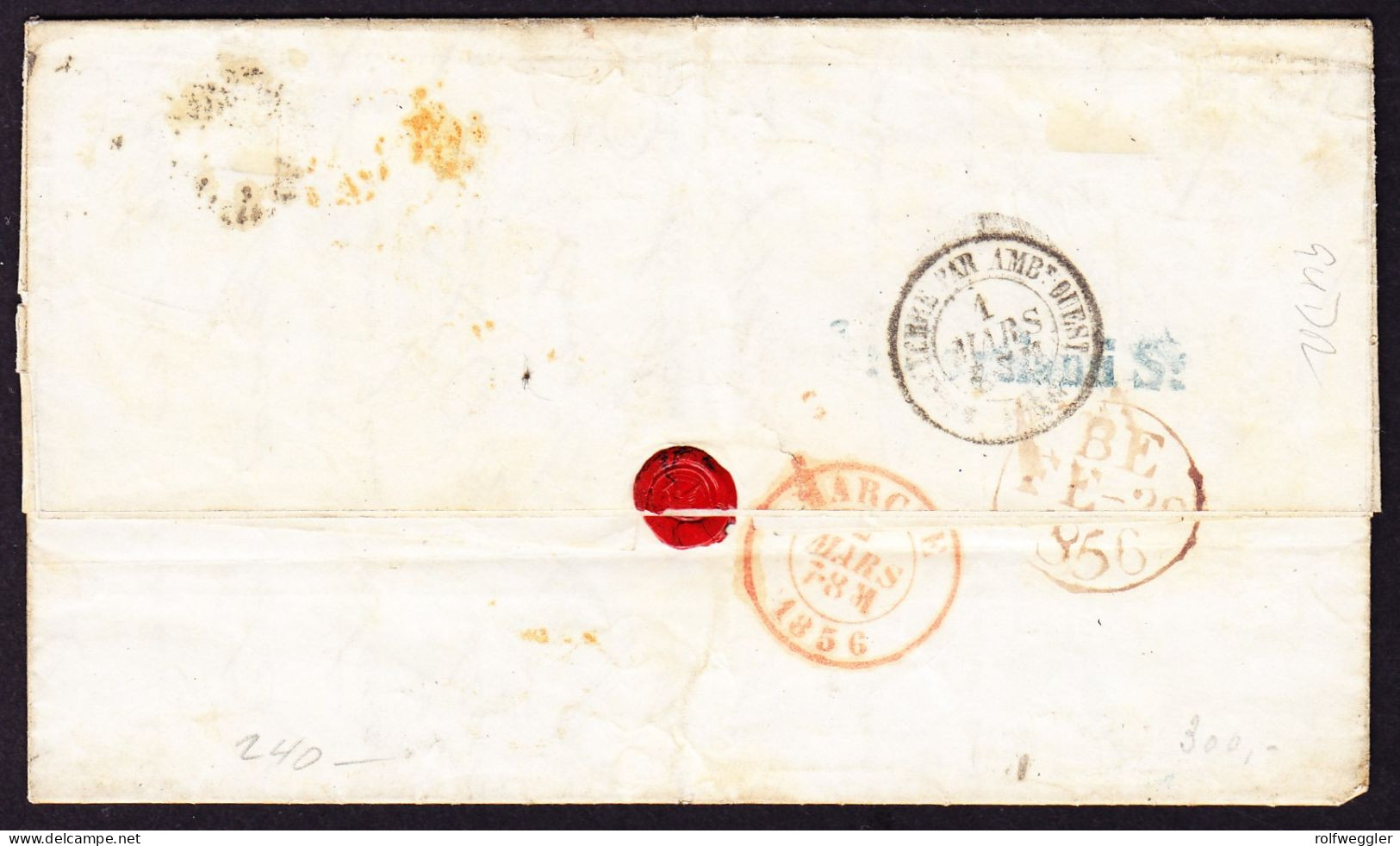 1856 Ausgeschnittene 6d Marke Auf Faltbrief An Notar In Luxemburg (Belgien)? - Brieven En Documenten