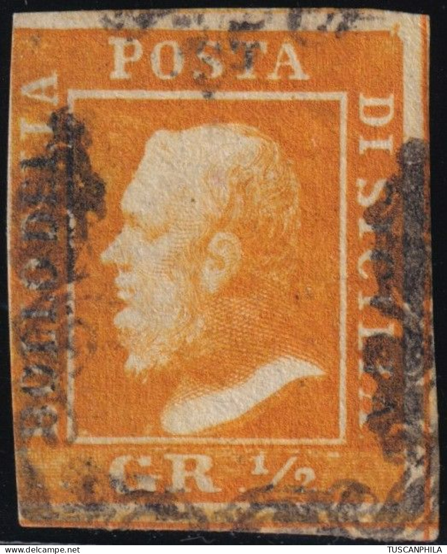 1/2gr. I^ Tav. Arancio NA Pos.63 Sass 1a Annullo Capovolto Cv 1750 - Sicily