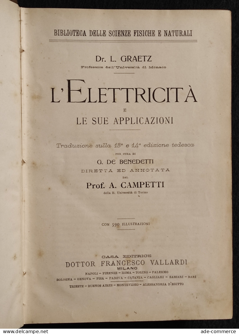 L'Elettricità E Le Sue Applicazioni - L. Graetz - Ed. Vallardi - Mathematics & Physics