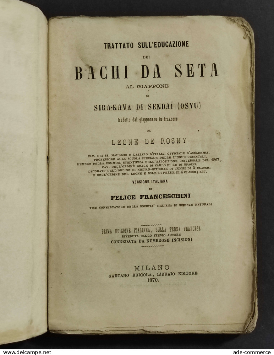 Trattato Educazione Bachi Da Seta Al Giappone - Senday - Ed. Brigola - 1870 - Animali Da Compagnia
