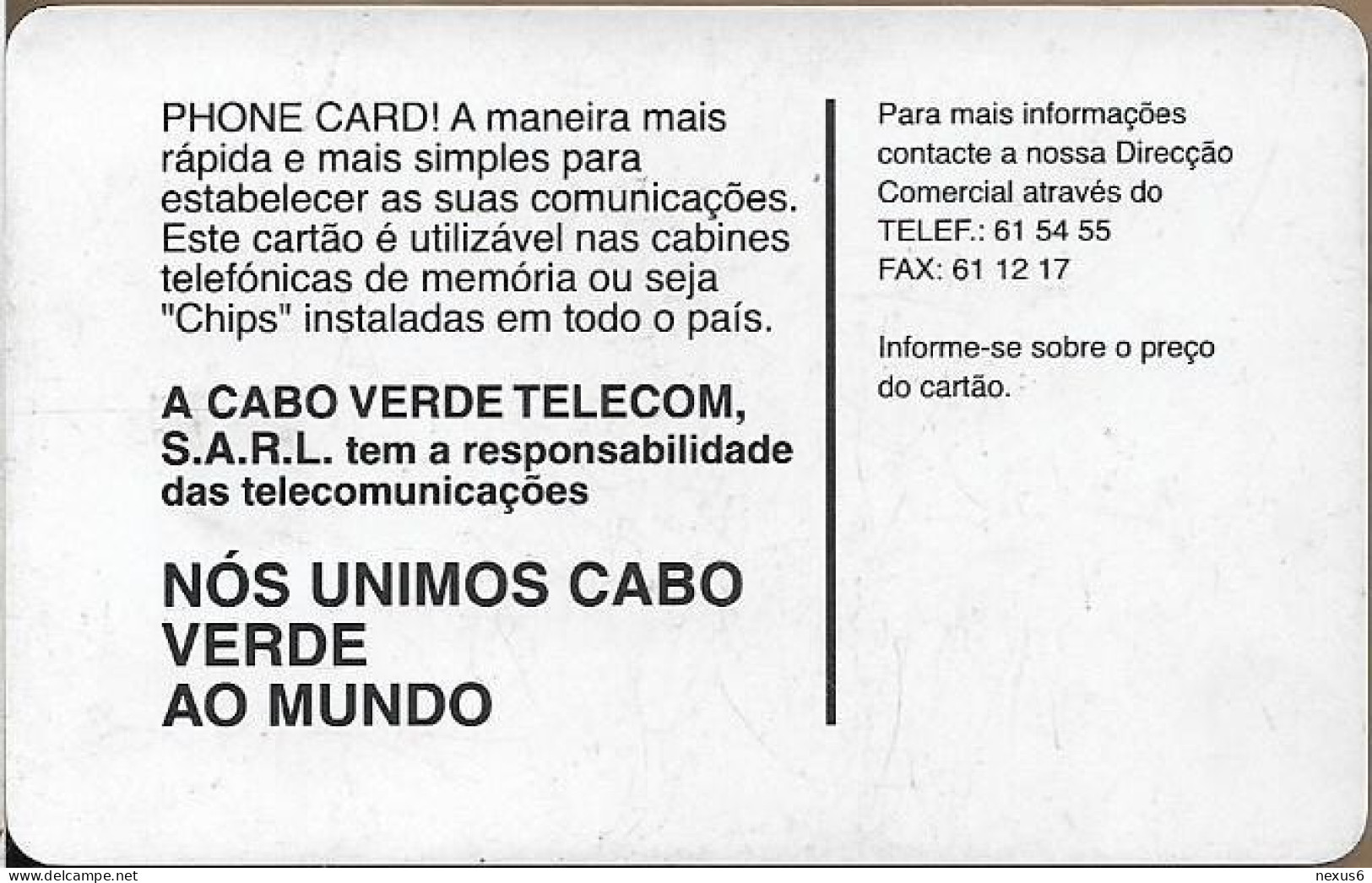 Cabo Verde - Cabo Verde Telecom - Map Of Cape Verde, 09.1996, 50Units, 145.000ex, Used - Kaapverdische Eilanden